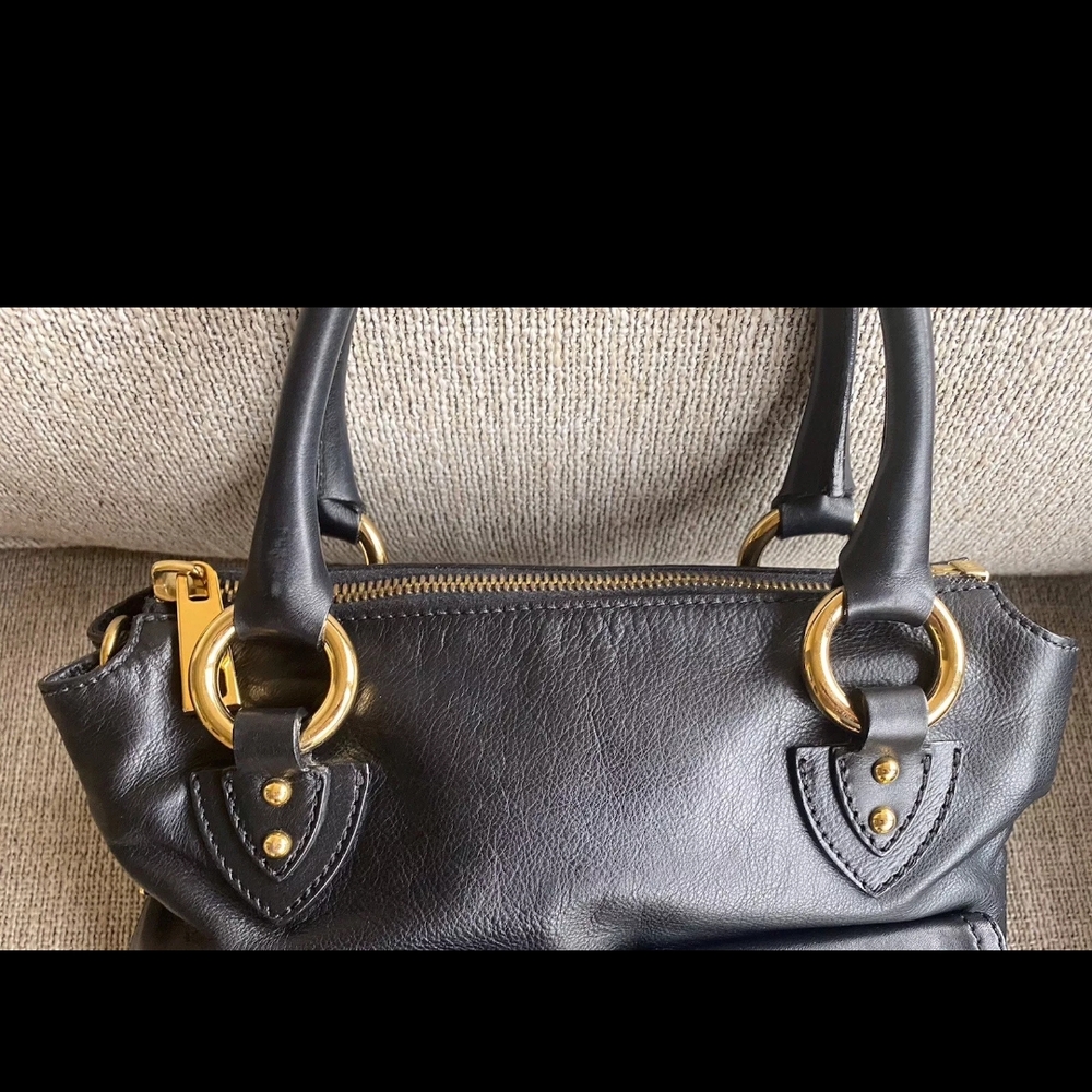 Black Leather Handbag with Gold Accents - Picture 4 of 13